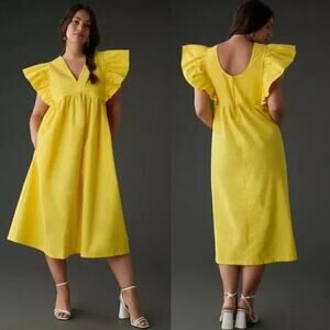 Anthropologie Maeve Yellow‎ V-Neck Flutter-Sleeve Babydoll Dress Small NWT